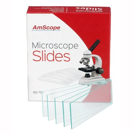 AMSCOPE 72 Pre-Cleaned Blank Microscope Slides With Ground Edges BS-72P
